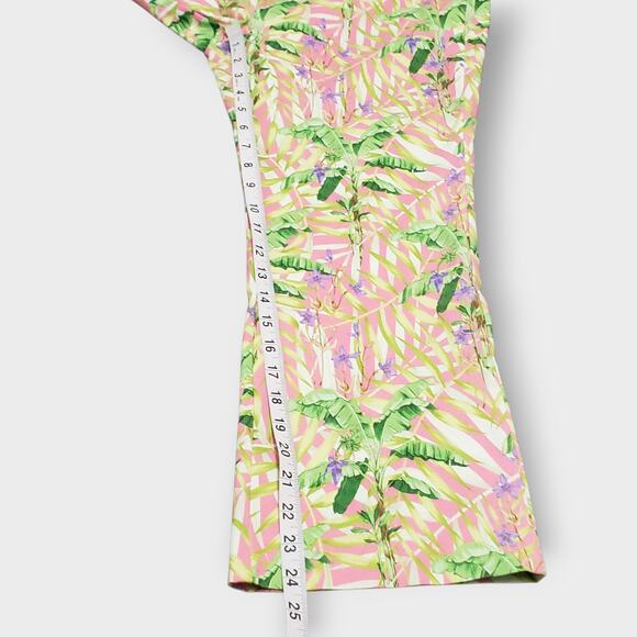 J. Mclaughlin Ivy Pant Pink Tropical Floral Sz 10 Crop Flare Pull On Stretch - Picture 11 of 12